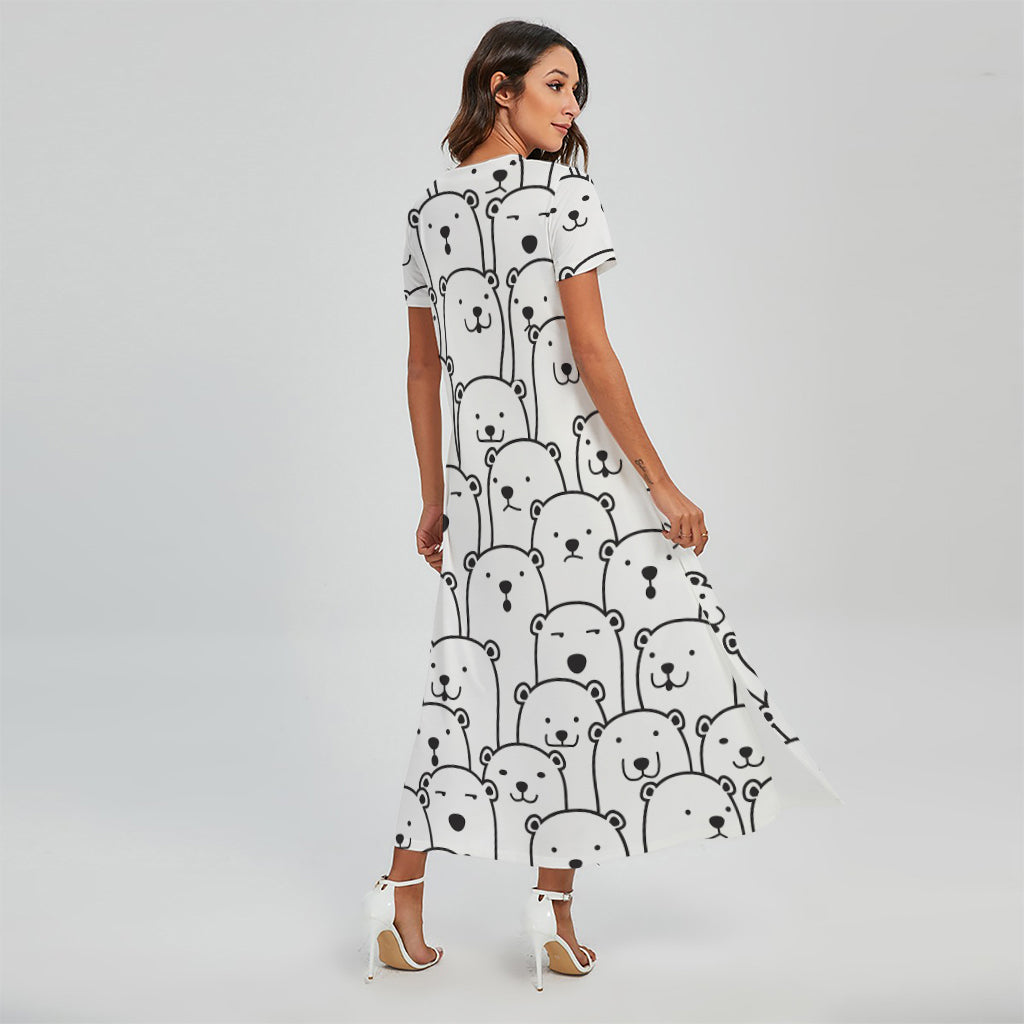 Cute Polar Bear Pattern Print Short Sleeve Maxi Dress