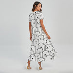 Cute Polar Bear Pattern Print Short Sleeve Maxi Dress