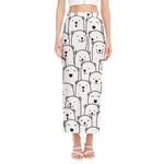 Cute Polar Bear Pattern Print Side Slit Maxi Skirt