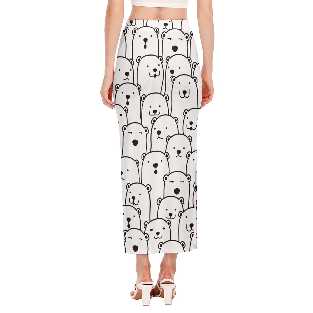 Cute Polar Bear Pattern Print Side Slit Maxi Skirt