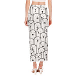 Cute Polar Bear Pattern Print Side Slit Maxi Skirt