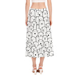 Cute Polar Bear Pattern Print Side Slit Midi Skirt