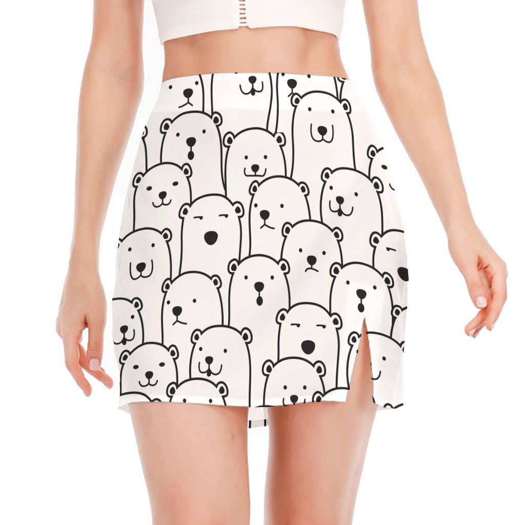 Cute Polar Bear Pattern Print Side Slit Mini Skirt