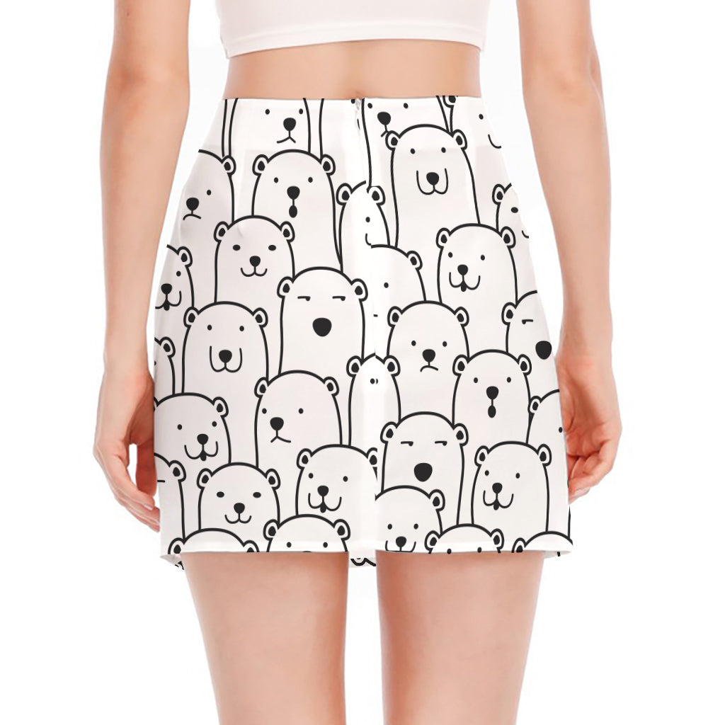 Cute Polar Bear Pattern Print Side Slit Mini Skirt