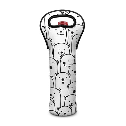 Cute Polar Bear Pattern Print Single Neoprene Wine Tote