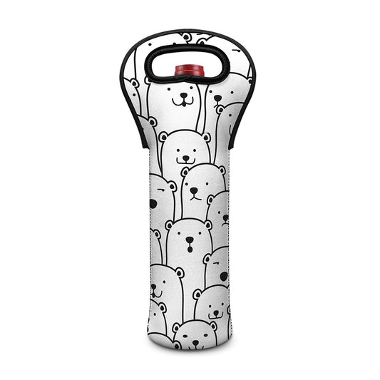 Cute Polar Bear Pattern Print Single Neoprene Wine Tote