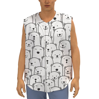 Cute Polar Bear Pattern Print Sleeveless Baseball Jersey