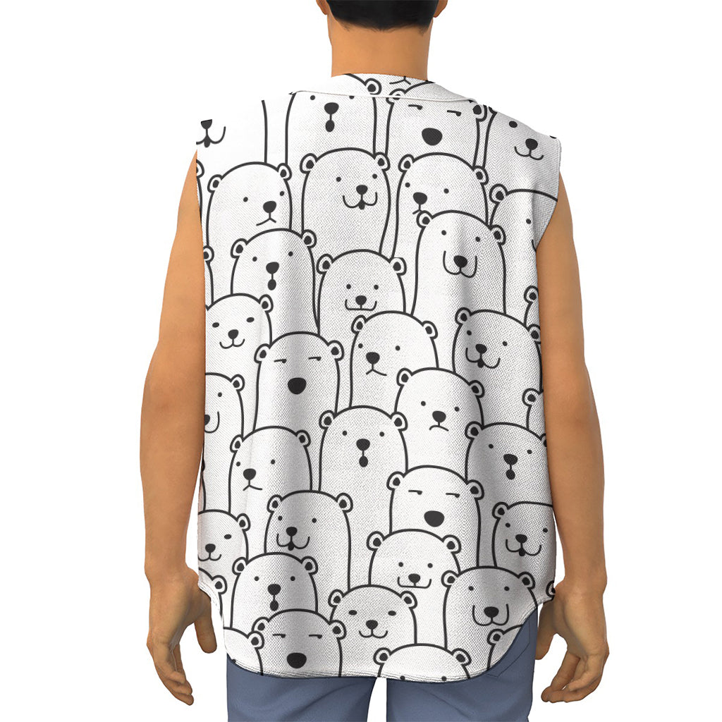 Cute Polar Bear Pattern Print Sleeveless Baseball Jersey