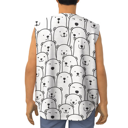 Cute Polar Bear Pattern Print Sleeveless Baseball Jersey