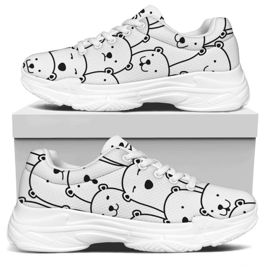 Cute Polar Bear Pattern Print White Chunky Shoes