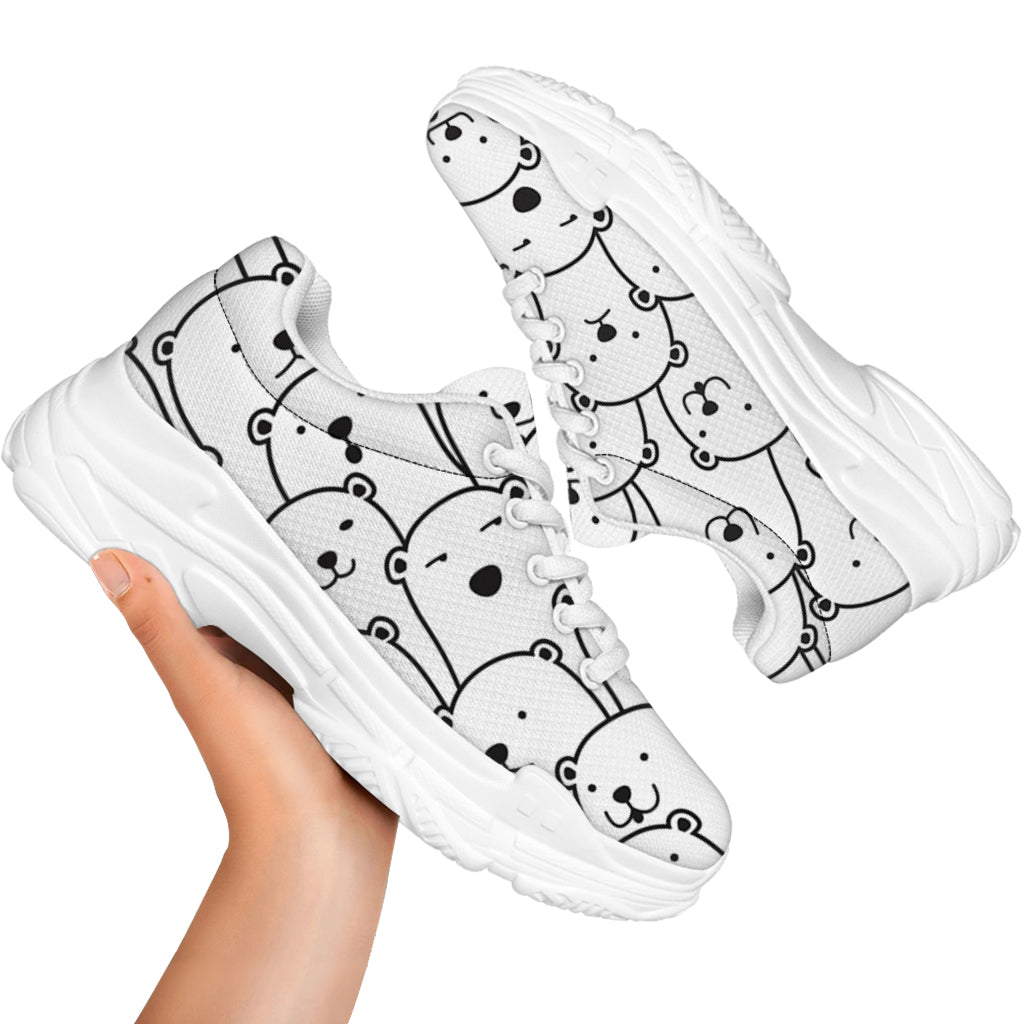 Cute Polar Bear Pattern Print White Chunky Shoes