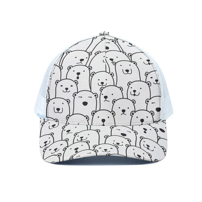 Cute Polar Bear Pattern Print White Mesh Trucker Cap