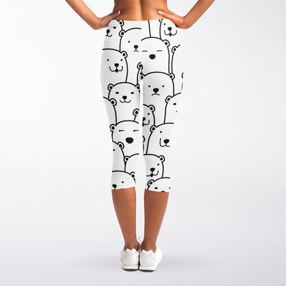 Cute Polar Bear Pattern Print Women's Capri Leggings