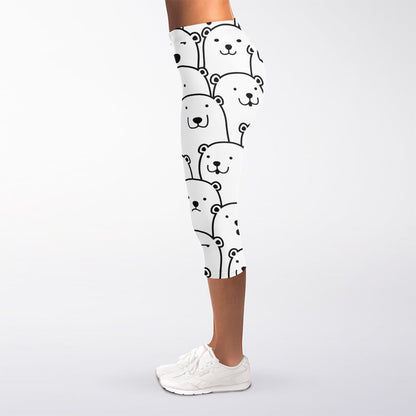 Cute Polar Bear Pattern Print Women's Capri Leggings