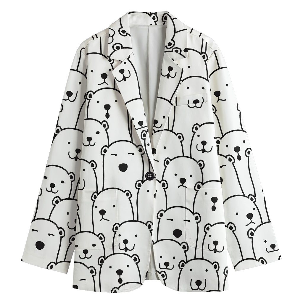 Cute Polar Bear Pattern Print Women's Cotton Blazer