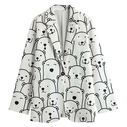 Cute Polar Bear Pattern Print Women's Cotton Blazer