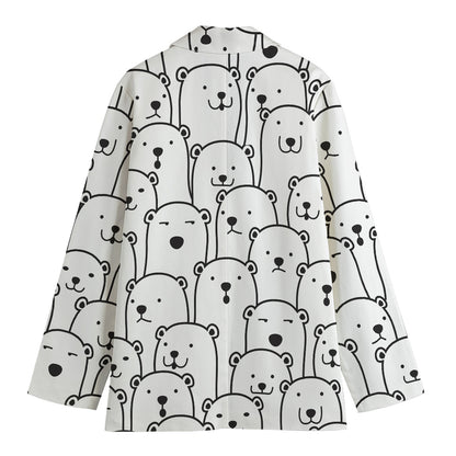 Cute Polar Bear Pattern Print Women's Cotton Blazer