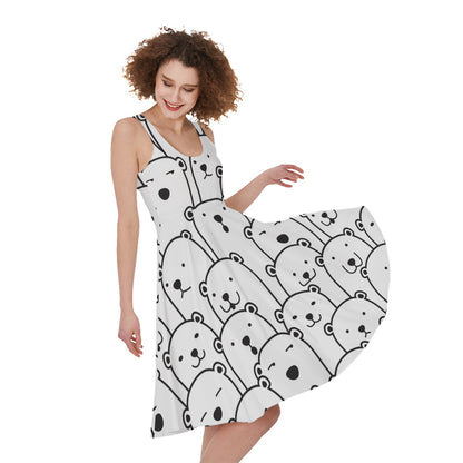 Cute Polar Bear Pattern Print Women's Sleeveless Dress