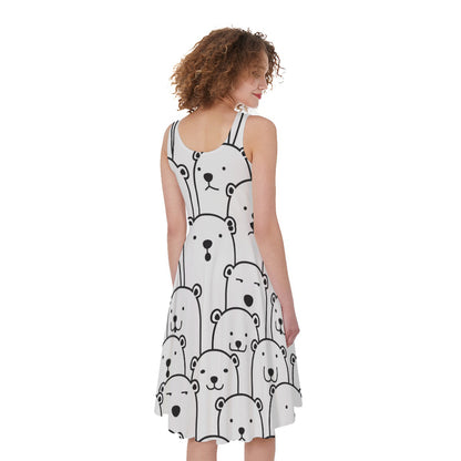 Cute Polar Bear Pattern Print Women's Sleeveless Dress