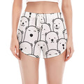 Cute Polar Bear Pattern Print Women's Split Running Shorts