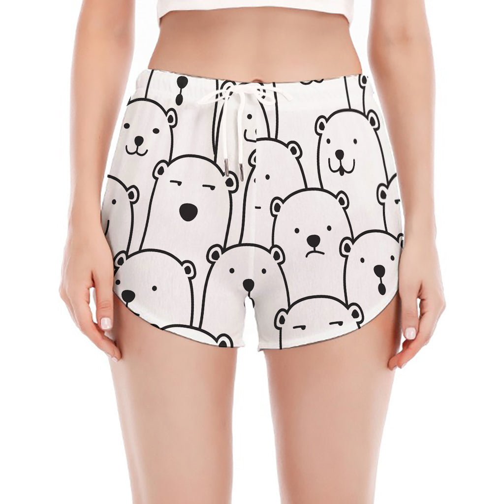 Cute Polar Bear Pattern Print Women's Split Running Shorts