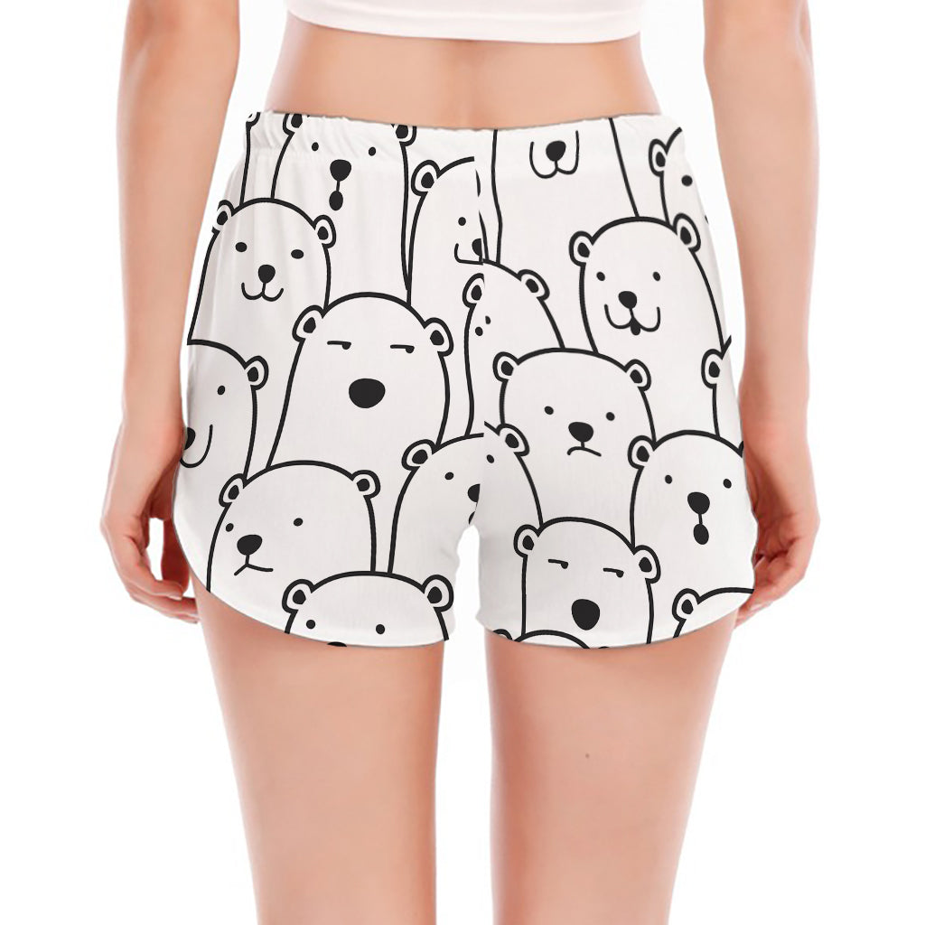 Cute Polar Bear Pattern Print Women's Split Running Shorts