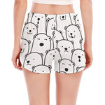 Cute Polar Bear Pattern Print Women's Split Running Shorts