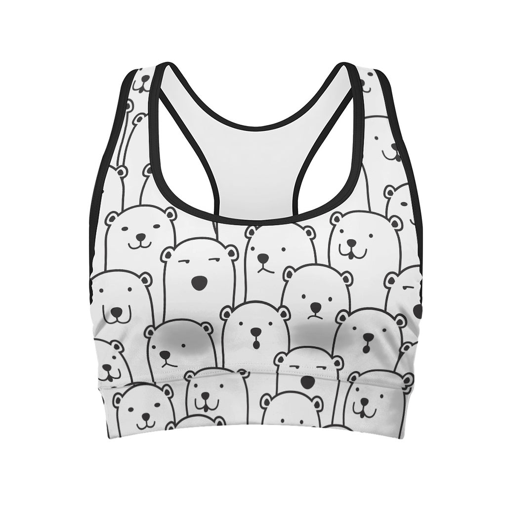Cute Polar Bear Pattern Print Women's Sports Bra