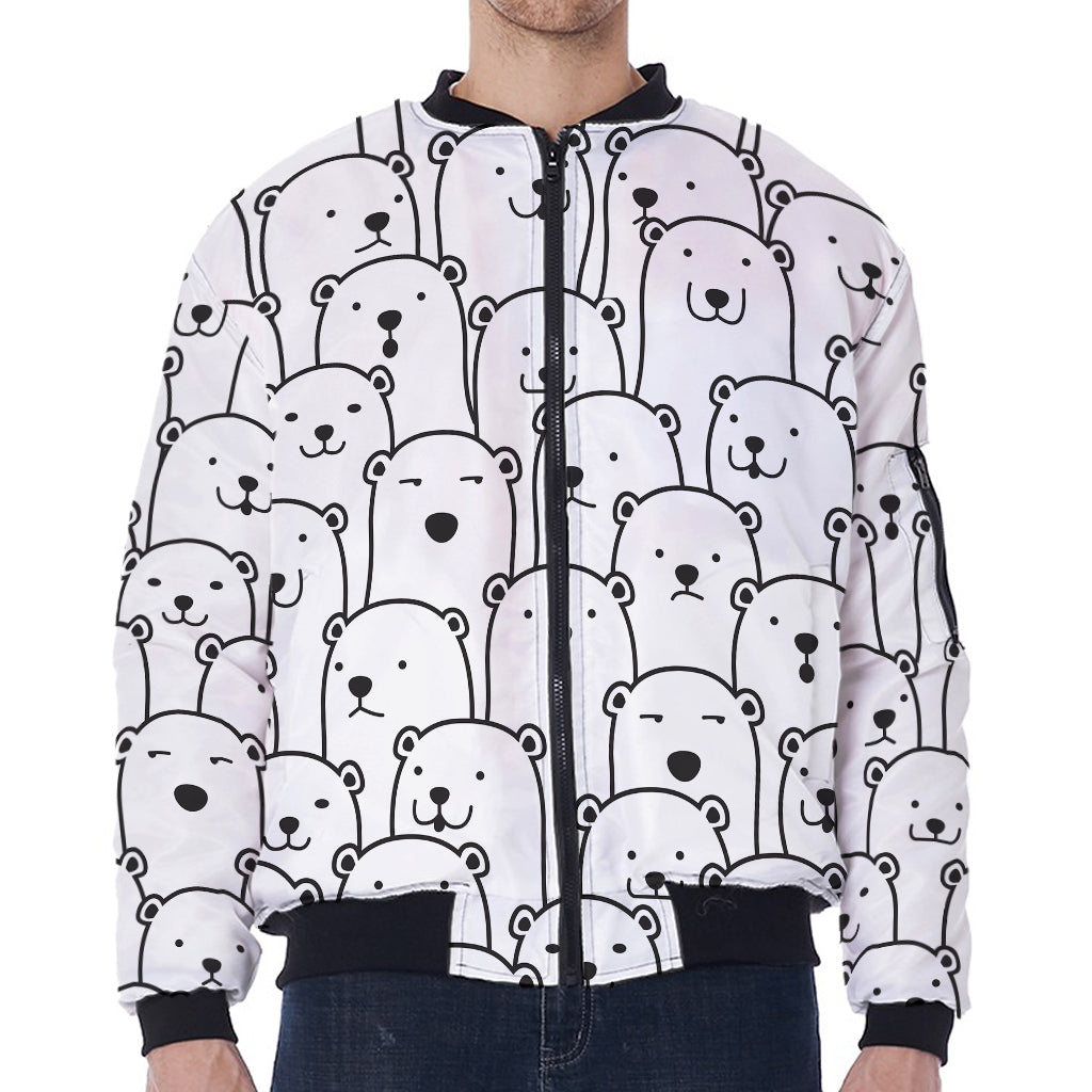 Cute Polar Bear Pattern Print Zip Sleeve Bomber Jacket