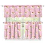 Cute Polka Dot Baby Bear Pattern Print 3 Piece Kitchen Curtains