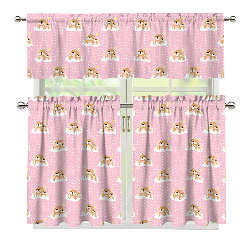 Cute Polka Dot Baby Bear Pattern Print 3 Piece Kitchen Curtains
