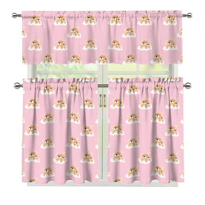 Cute Polka Dot Baby Bear Pattern Print 3 Piece Kitchen Curtains