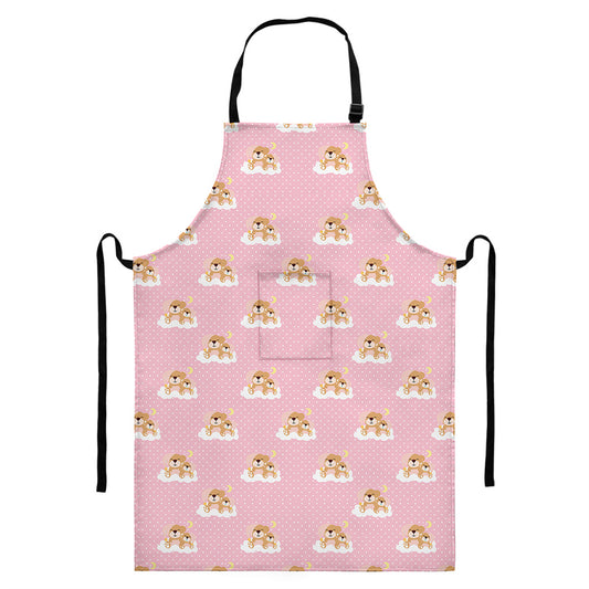 Cute Polka Dot Baby Bear Pattern Print Bib Apron With Pocket