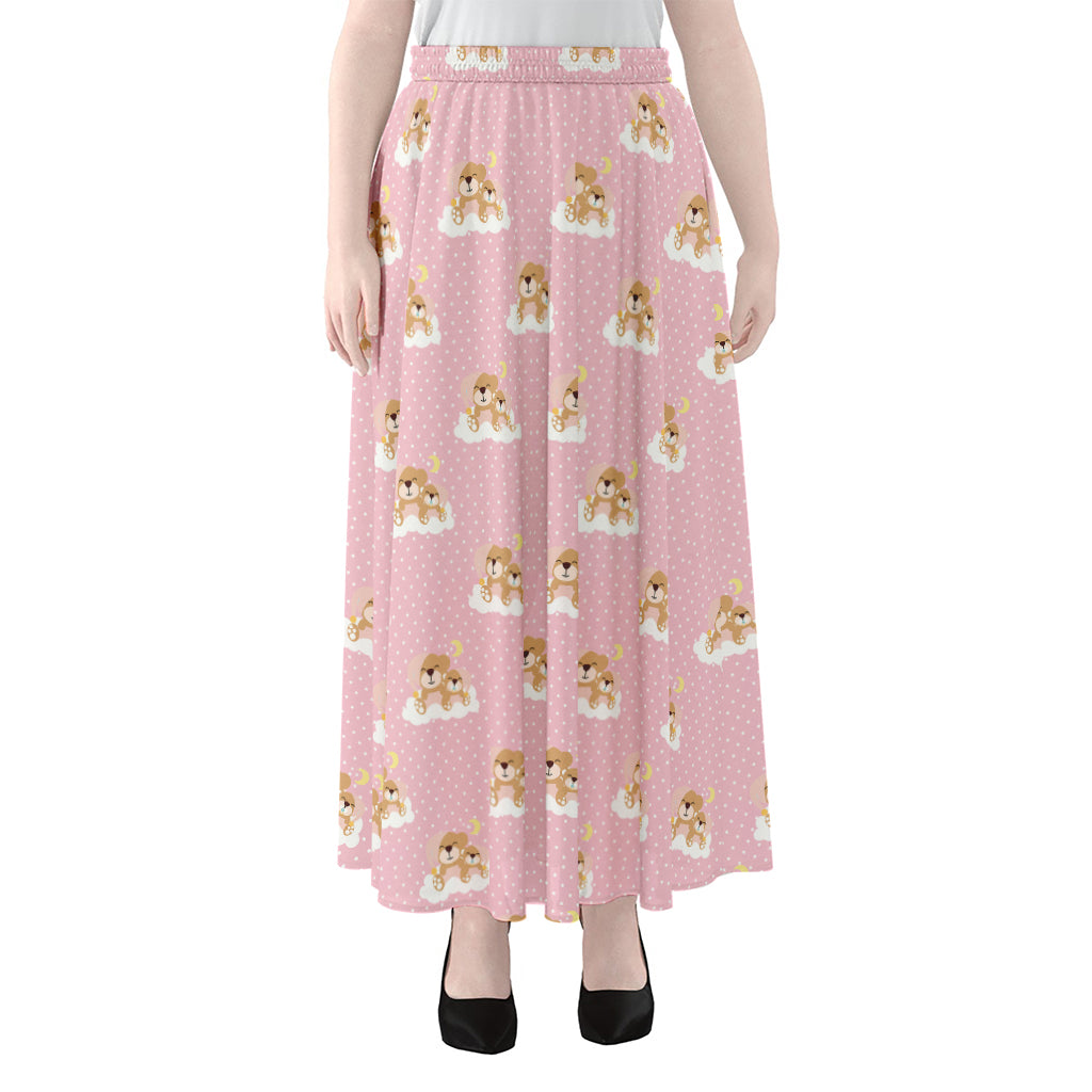 Cute Polka Dot Baby Bear Pattern Print Chiffon Maxi Skirt