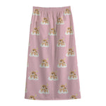 Cute Polka Dot Baby Bear Pattern Print Cotton Front Slit Maxi Skirt