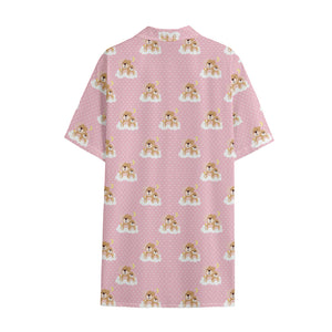 Cute Polka Dot Baby Bear Pattern Print Cotton Hawaiian Shirt