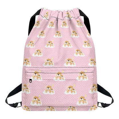 Cute Polka Dot Baby Bear Pattern Print Drawstring Backpack