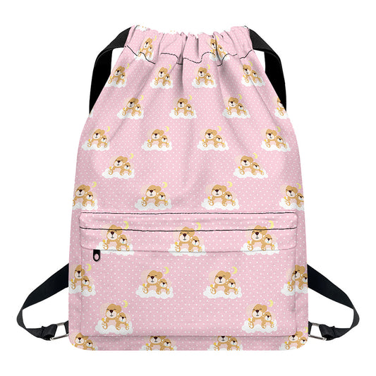 Cute Polka Dot Baby Bear Pattern Print Drawstring Backpack