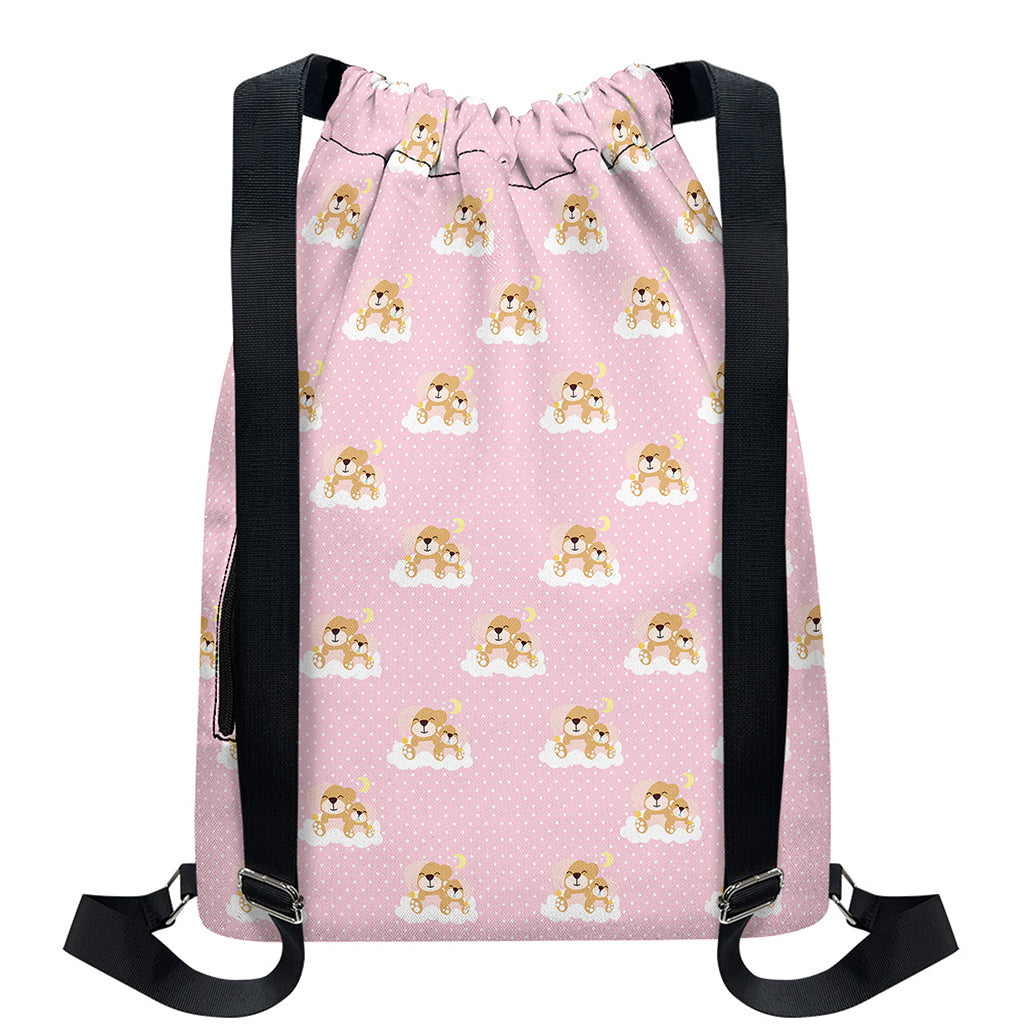 Cute Polka Dot Baby Bear Pattern Print Drawstring Backpack