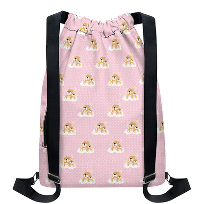 Cute Polka Dot Baby Bear Pattern Print Drawstring Backpack