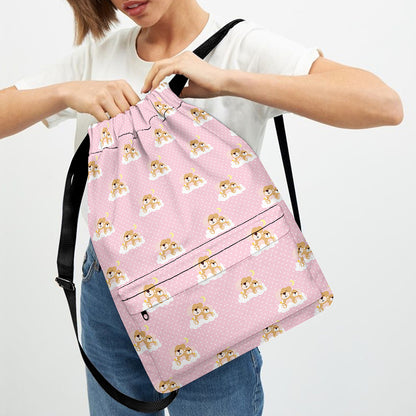 Cute Polka Dot Baby Bear Pattern Print Drawstring Backpack
