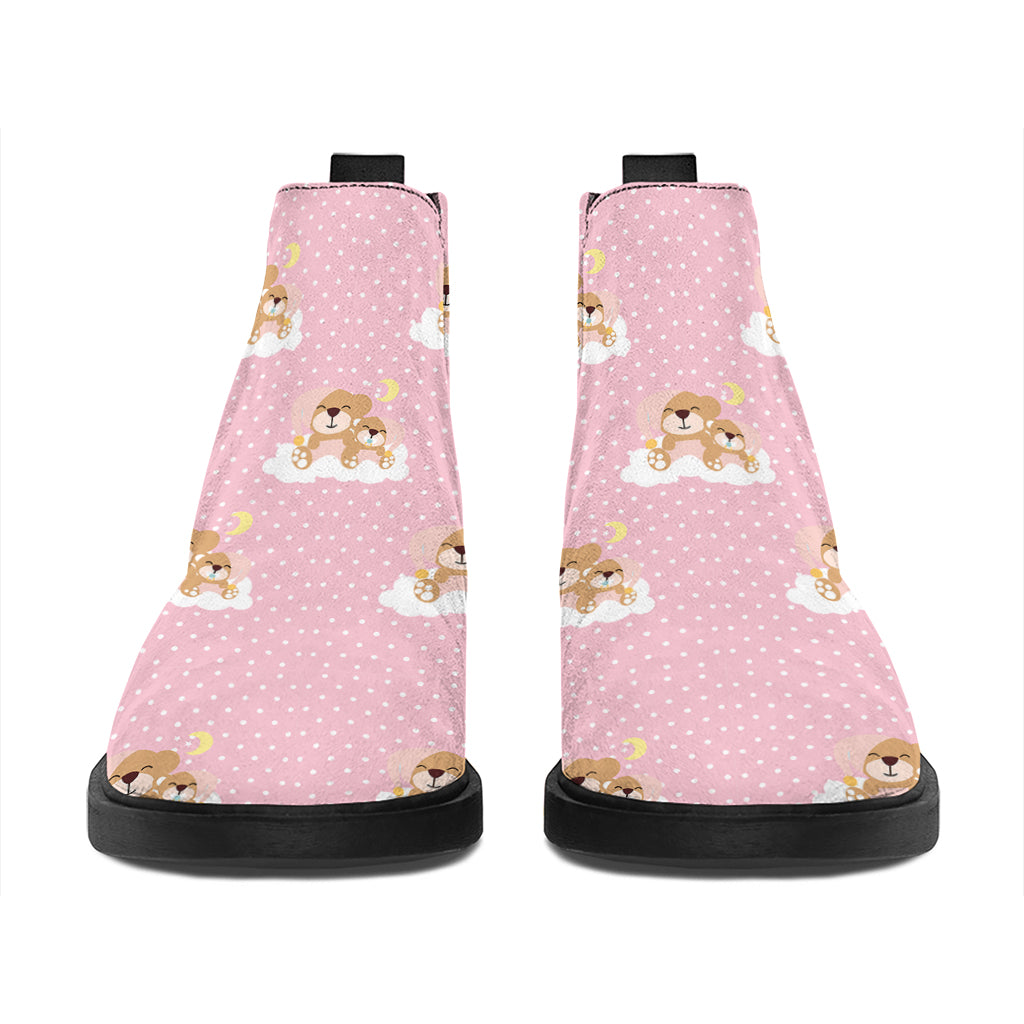 Cute Polka Dot Baby Bear Pattern Print Flat Ankle Boots