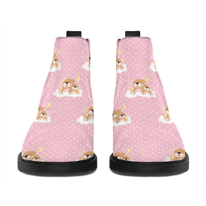 Cute Polka Dot Baby Bear Pattern Print Flat Ankle Boots