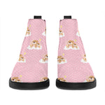 Cute Polka Dot Baby Bear Pattern Print Flat Ankle Boots