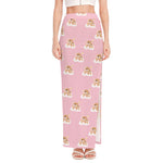 Cute Polka Dot Baby Bear Pattern Print High Slit Maxi Skirt