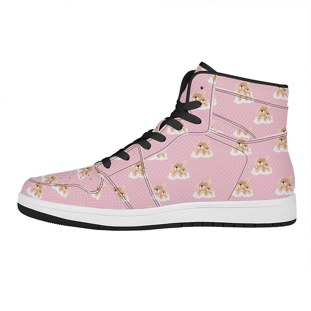 Cute Polka Dot Baby Bear Pattern Print High Top Leather Sneakers