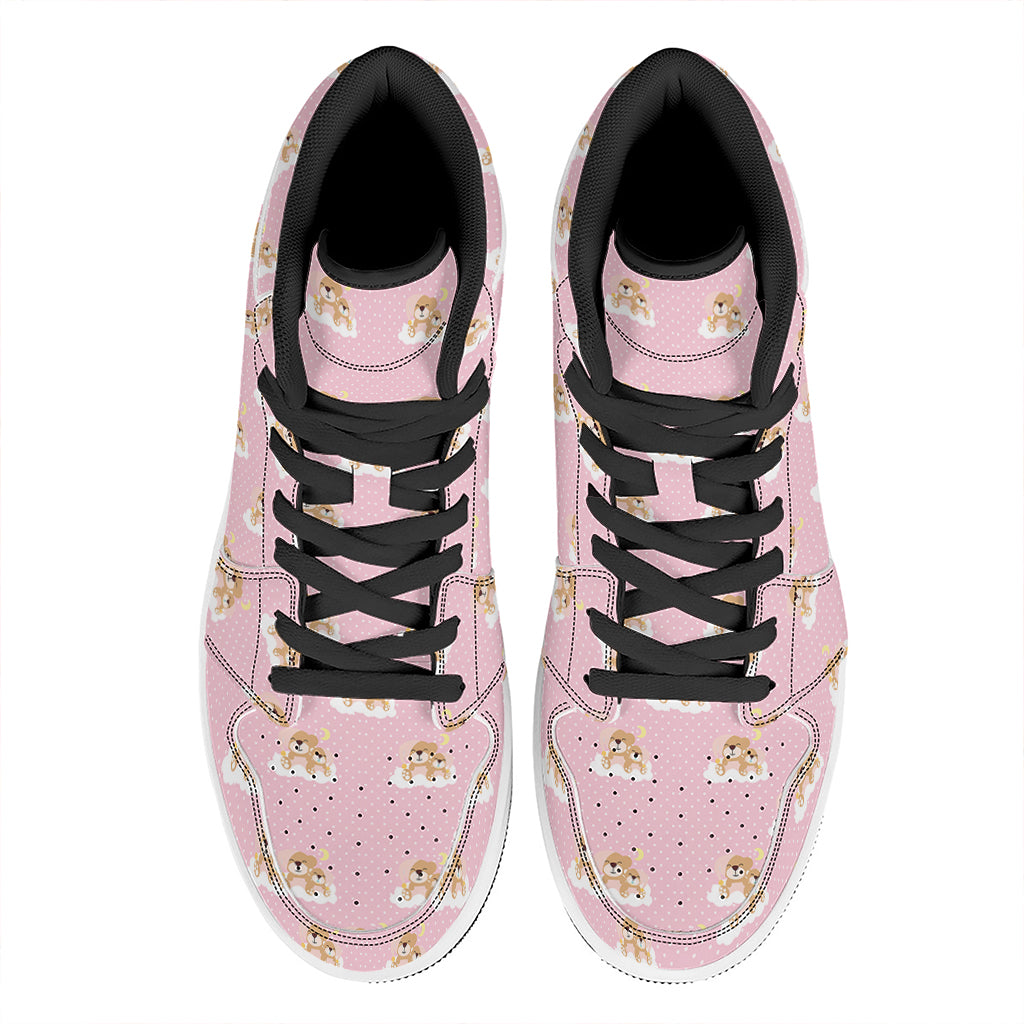 Cute Polka Dot Baby Bear Pattern Print High Top Leather Sneakers