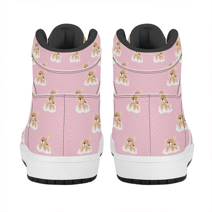 Cute Polka Dot Baby Bear Pattern Print High Top Leather Sneakers