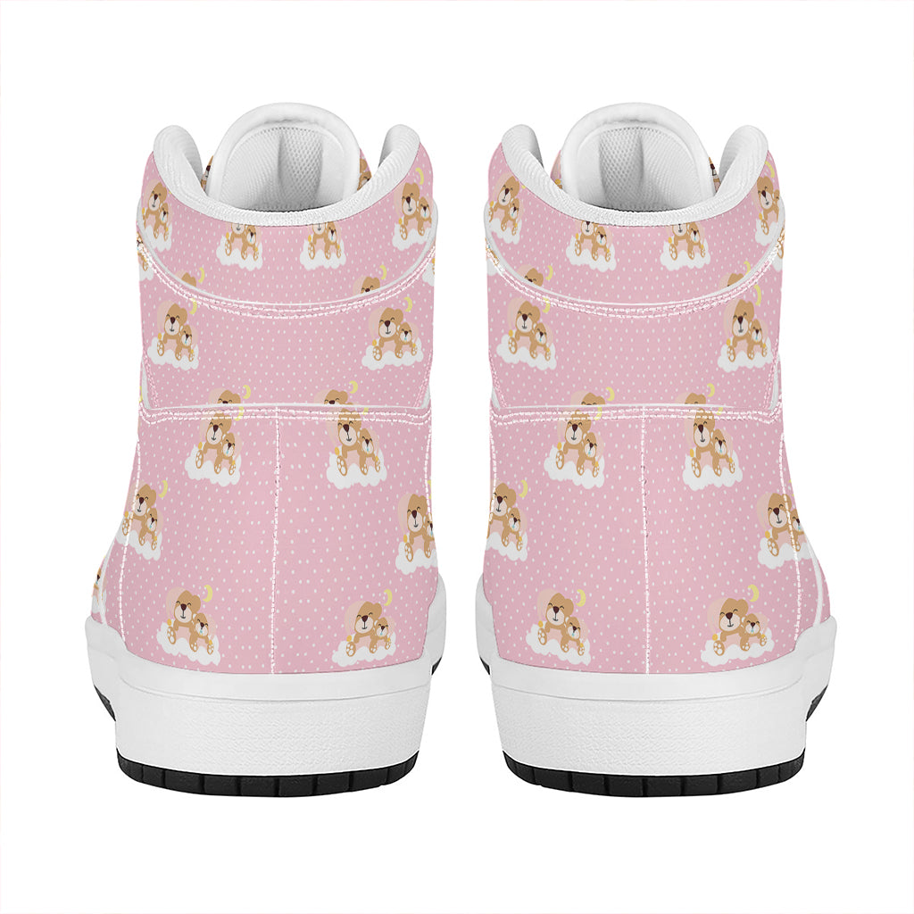 Cute Polka Dot Baby Bear Pattern Print High Top Leather Sneakers