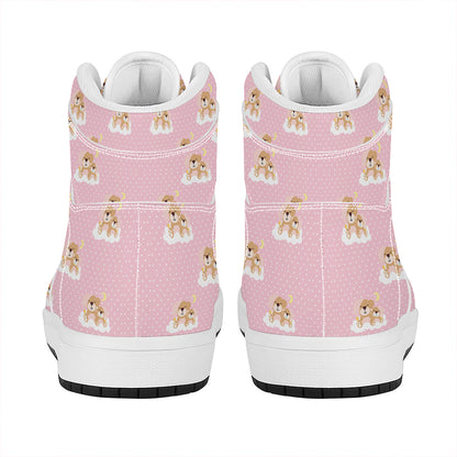 Cute Polka Dot Baby Bear Pattern Print High Top Leather Sneakers